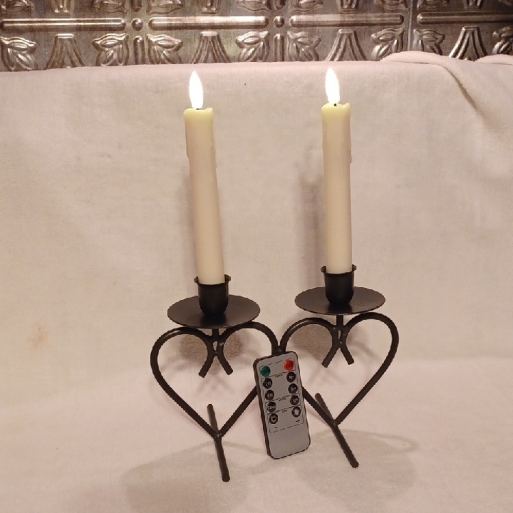 Vintage Black Heart Candle Holder Pair